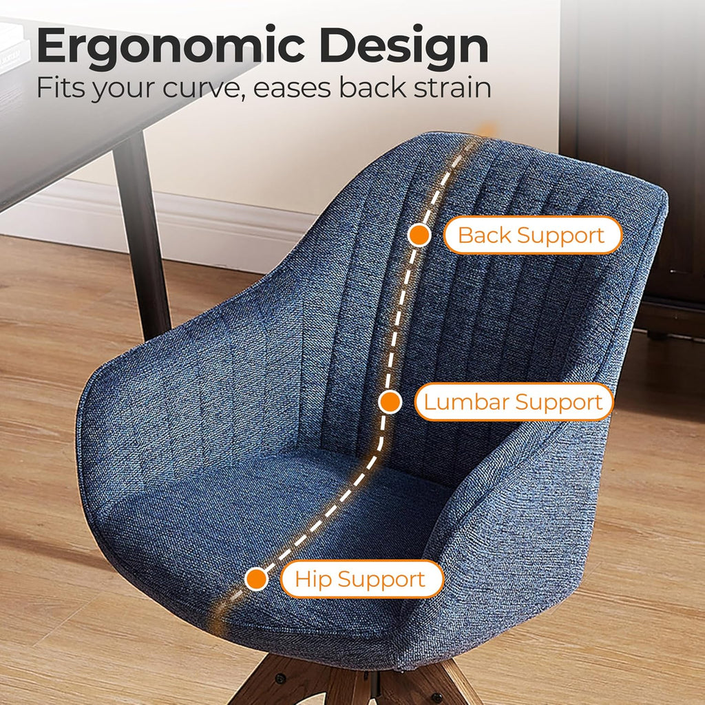 Mid Century Modern Accent Chair with Wooden Legs, Upholstered Swivel Chair No Wheels, Side Accent Armchair Vanity