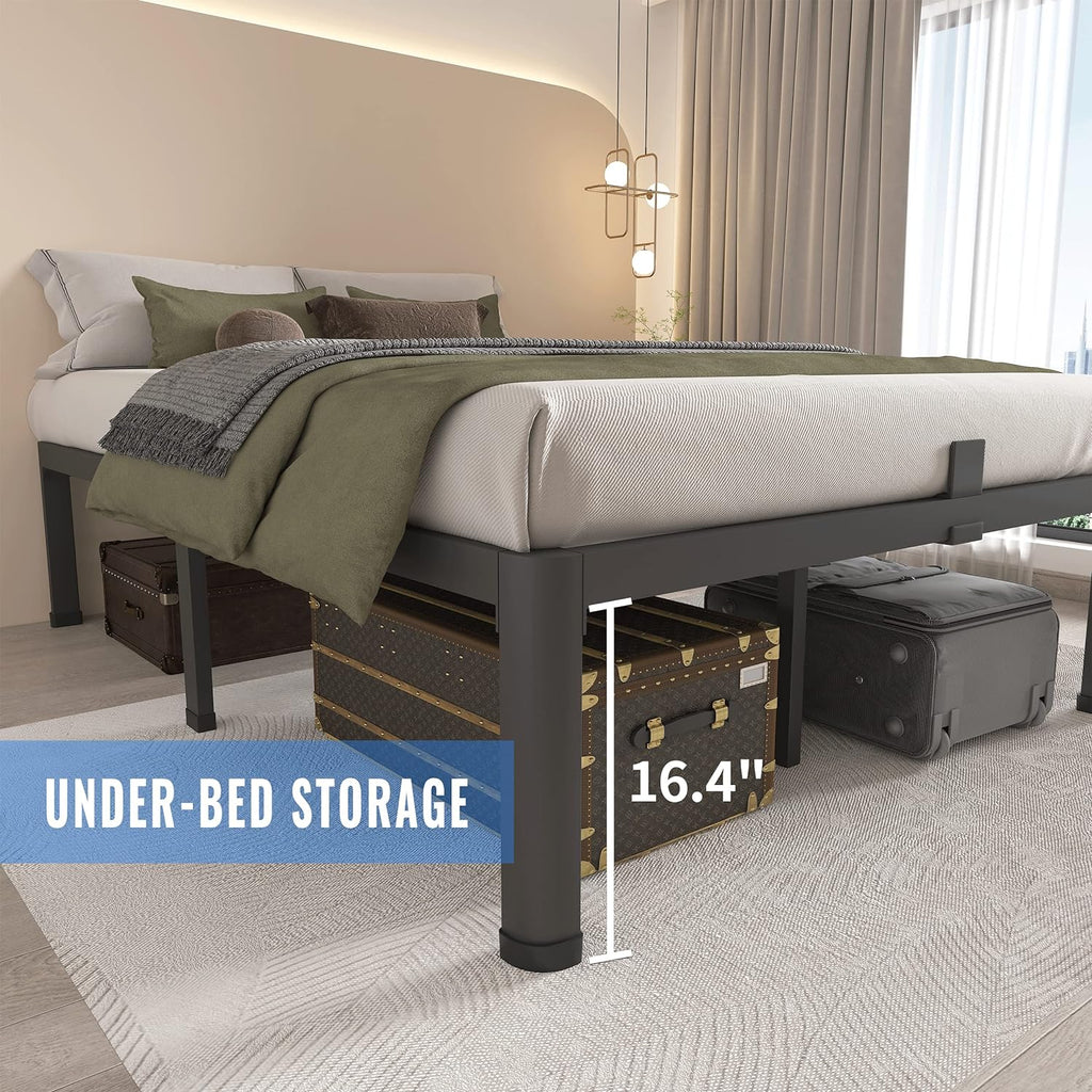 18 Inch Full Bed Frame with Round Corner Legs Mattress Slide Stopper No Box Spring Needed Heavy Duty Metal Platform