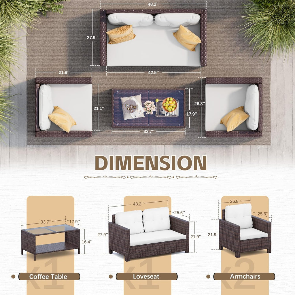 4 Pieces Patio Furniture Sets Rattan Chair Wicker Conversation Sofa Set