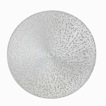 Silver Round Placemats Set of 6, 15 Inch Metallic Pressed Vinyl Place Mats, Easy Clean Non Slip Heat Resistant