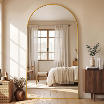 82"x44" Arched Full Length Mirror, Large Floor Mirror, Gold