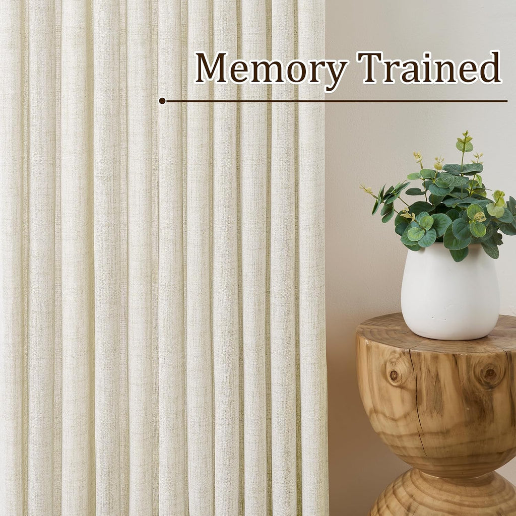 Linen Pinch Pleated Curtains 90 Inches Long Set of 2, 42 Inch Wide Semi Sheer Light Filtering Drapes Living Room Home