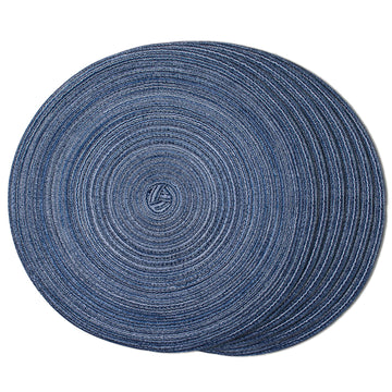Round Braided Placemats Set of 6 Place mats for Dining Tables Woven Heat Resistant Table Mats 15 inch (Blue)