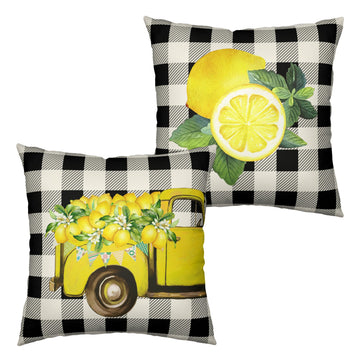 Lemon Pillow Covers Lemon Yellow Truck Throw Pillow Covers Black Buffalo Plaid Cotton Linen Cushion Case 22x22 Set of