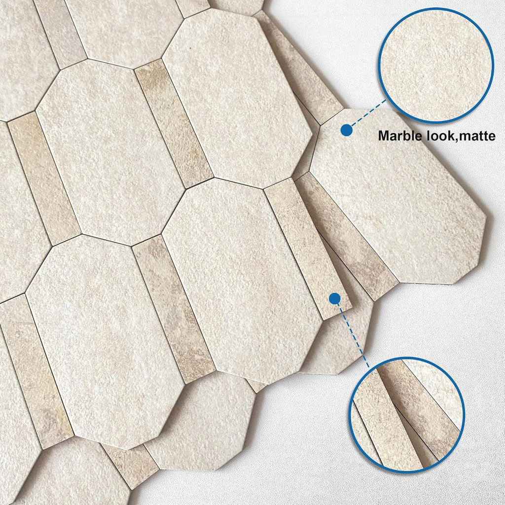 Octagon Peel and Stick Mosaic Tile Backsplash Beige 10pcs