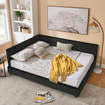 Queen Size Daybed, Velevet Upholstered Day Bed Frame with Tufted Backrest and Armrests,Solid Wood Slat Support,No Box