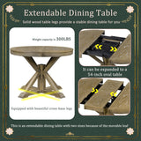 54" Round Extendable Dining Table for 4-6, Mid Century Modern Wood Table for Kitchen, Restaurant, Cafe, Natural