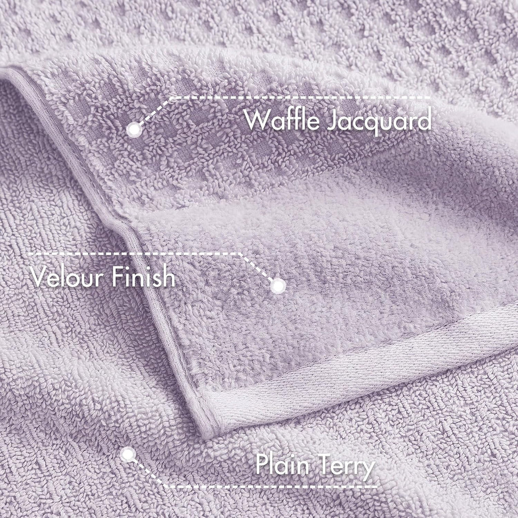 Park Spa Waffle 100% Cotton Bath Towel Set, 600 GSM, 6 PC, Lilac | Plush, Quick Dry & Highly Absorbent, Hotel & Spa