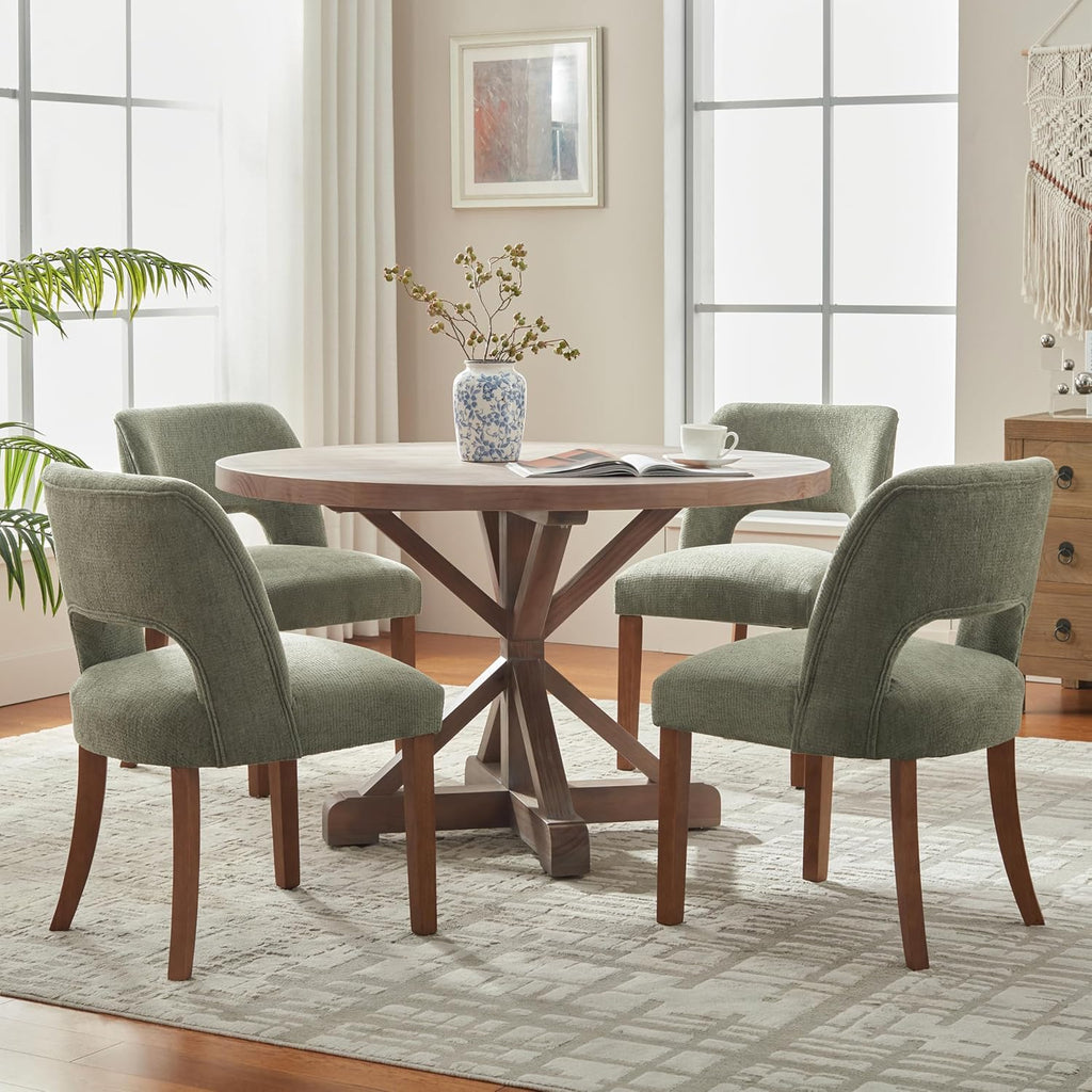 Wooden Dining Chairs Set of 4, Modern Fabric Upholstered Dining Room Chair Kitchen Chairs, Farmhouse Dinner Chair for