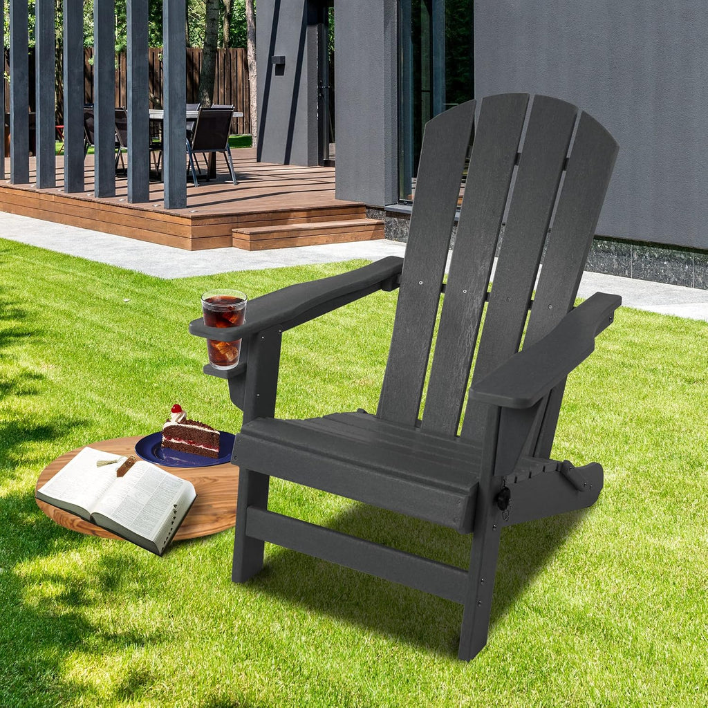 Folding Adirondack Chair, Patio Outdoor Chairs | HDPE Plastic Resin Deck Chair, Painted Weather Resistant for Garden