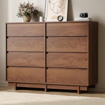 Walnut Dresser , 53.1" Wide 8 Drawer Dresser, Mid Century Modern Dressers Chest of Drawers, Wooden Large Dressers