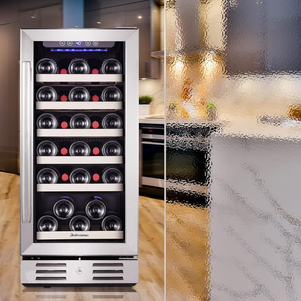 15 Inch Wine Cooler Refrigerator - 30 Bottle Under Counter Mini Fridge with Doub