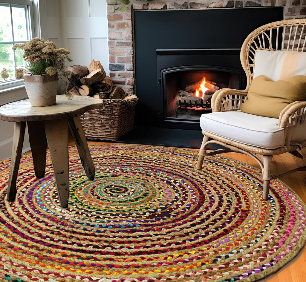 Jute Chindi Braid Rag Rug - 8 Feet Round Multi Color Area Rug