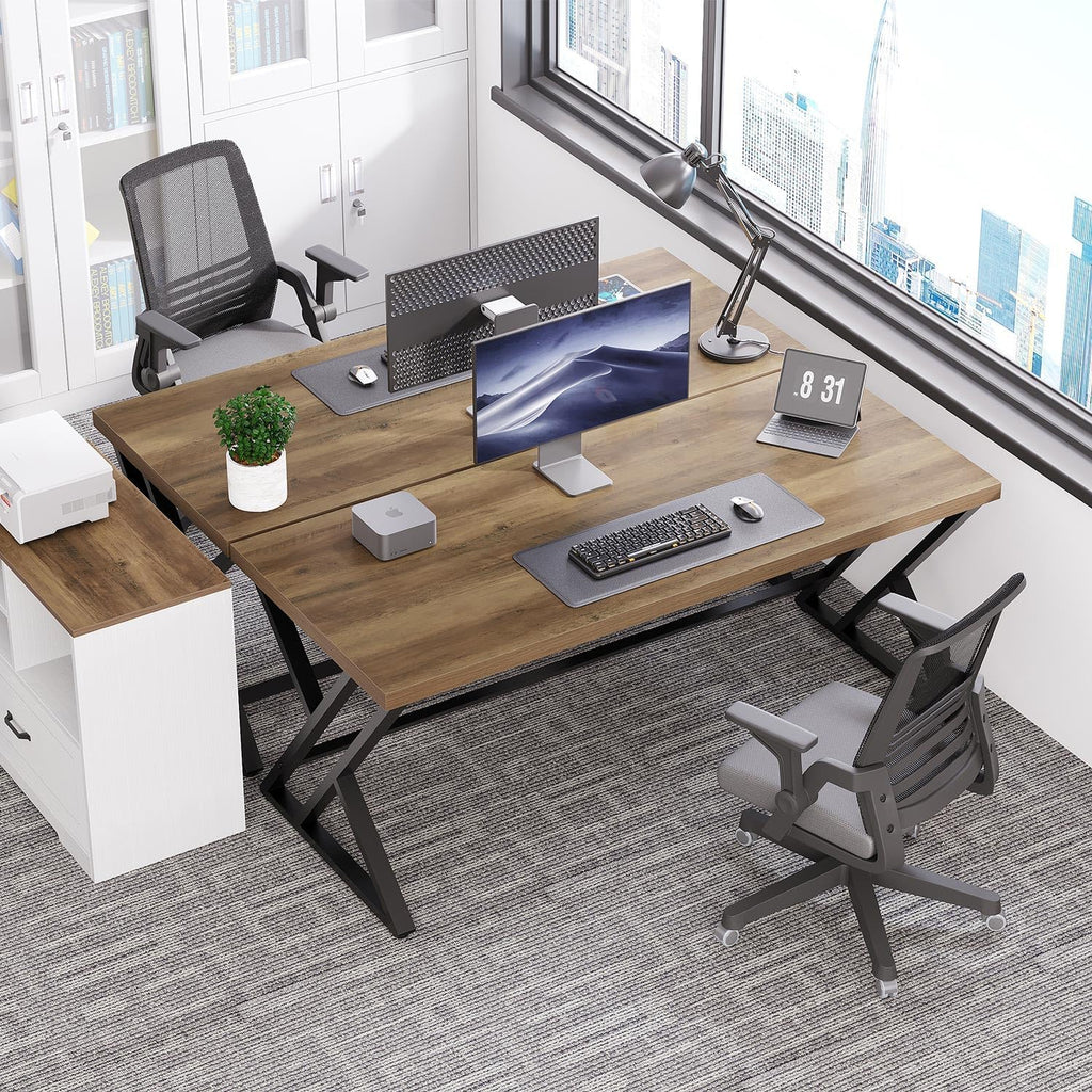 Wood Computer Desk, Rustic Home Office Executive Desk, Industrial Wooden Computer Writing Study Work Gaming Table