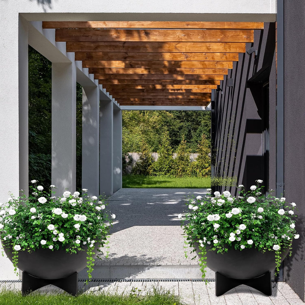 36" Massive Outdoor Solerno Garden Planter, Made from 100% Recycled Material, Weather-Resistant, Black - Durable