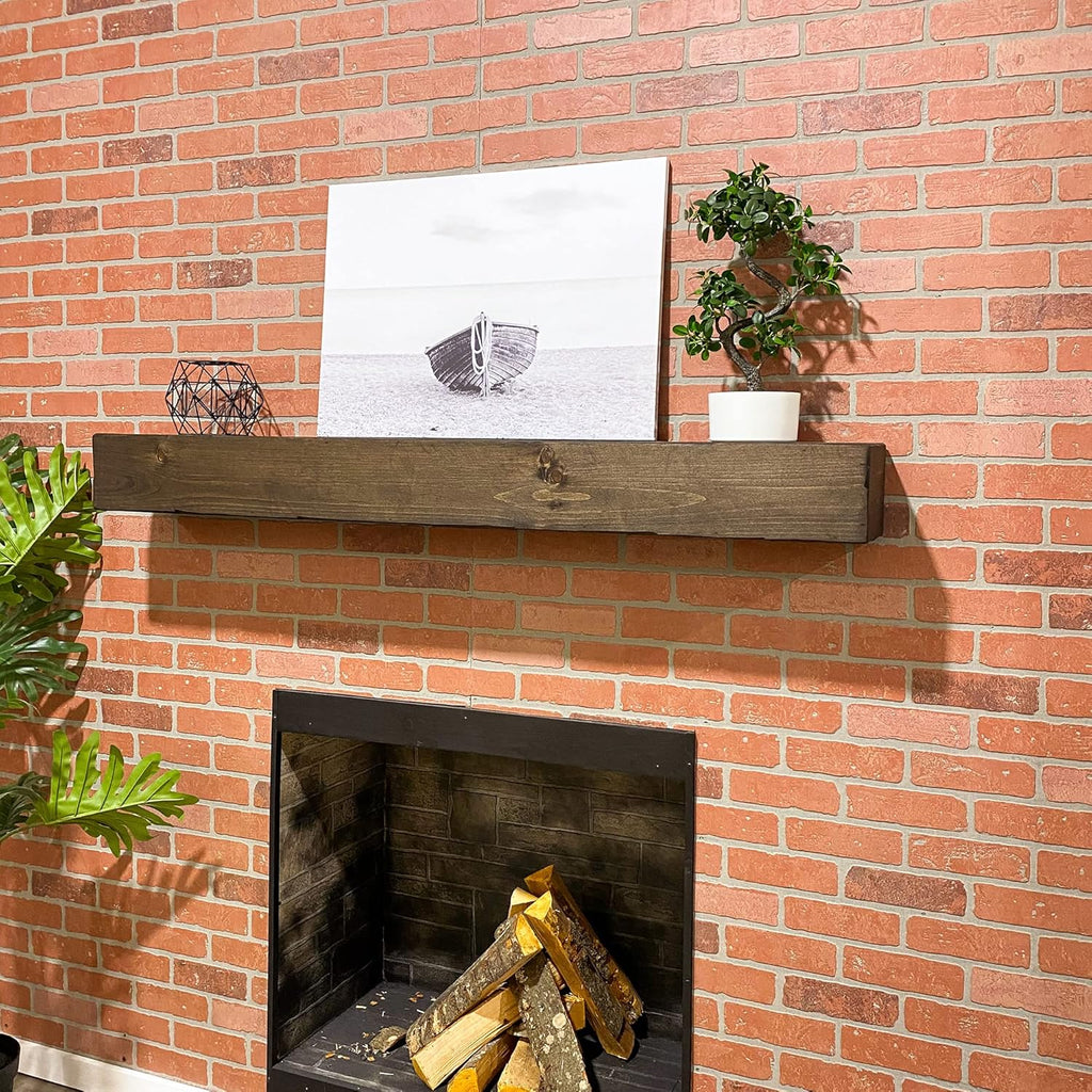 Rustic, Shelf, Floating Mantle, Real Wood, Beam, (Dark Brown, 60Lx6Hx8D)