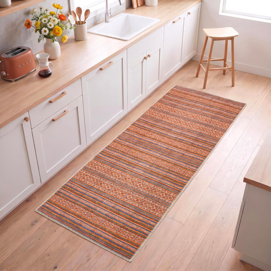 Washable Hallway Runner Rug, Turkish Boho, Multicolor (Kilim)