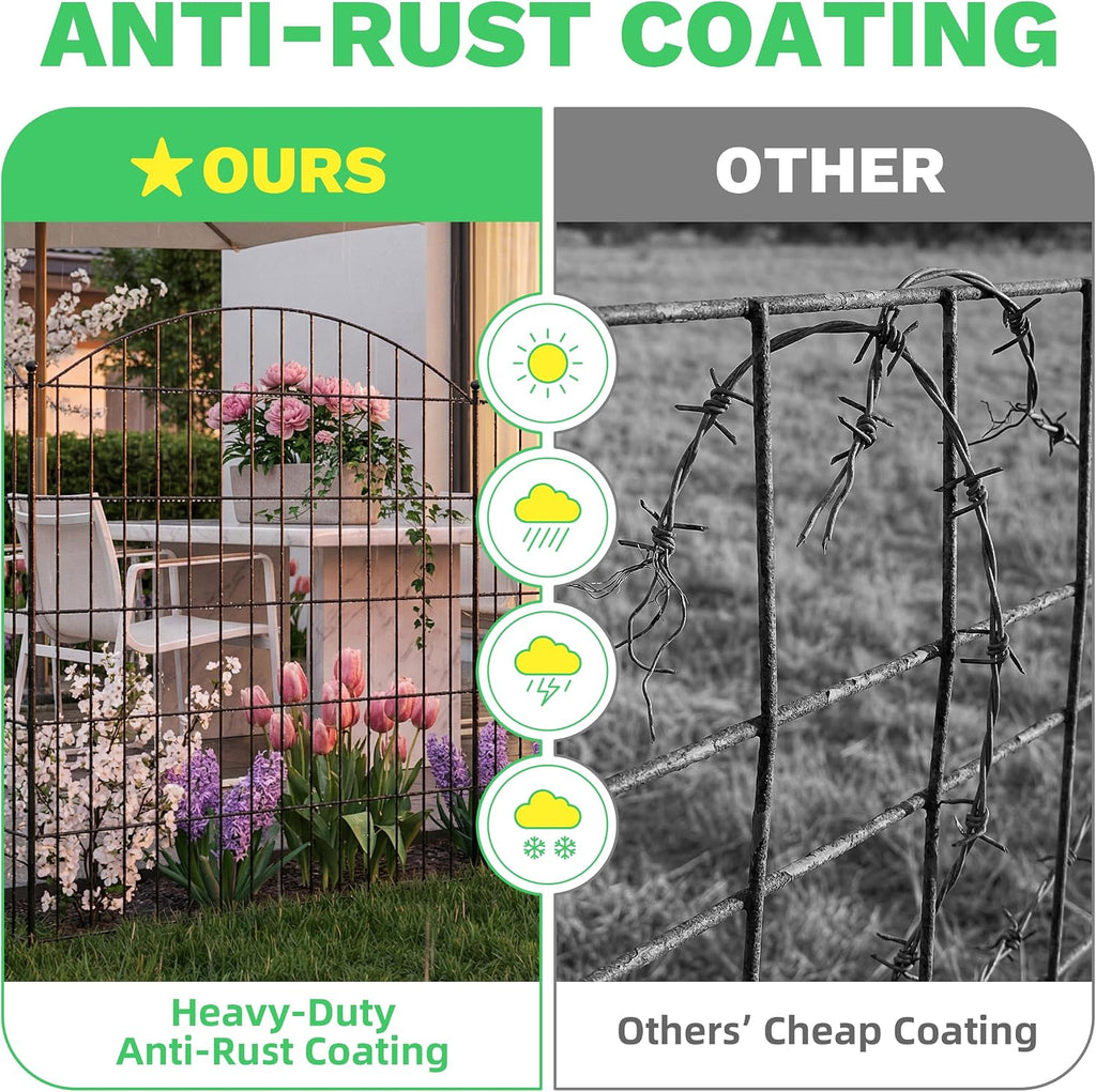 10 Panels Arched No Dig Decorative Garden Fence with Gate, 40in(H) x 25.0ft(L) Dog Fence Outdoor for Yard, Rustproof