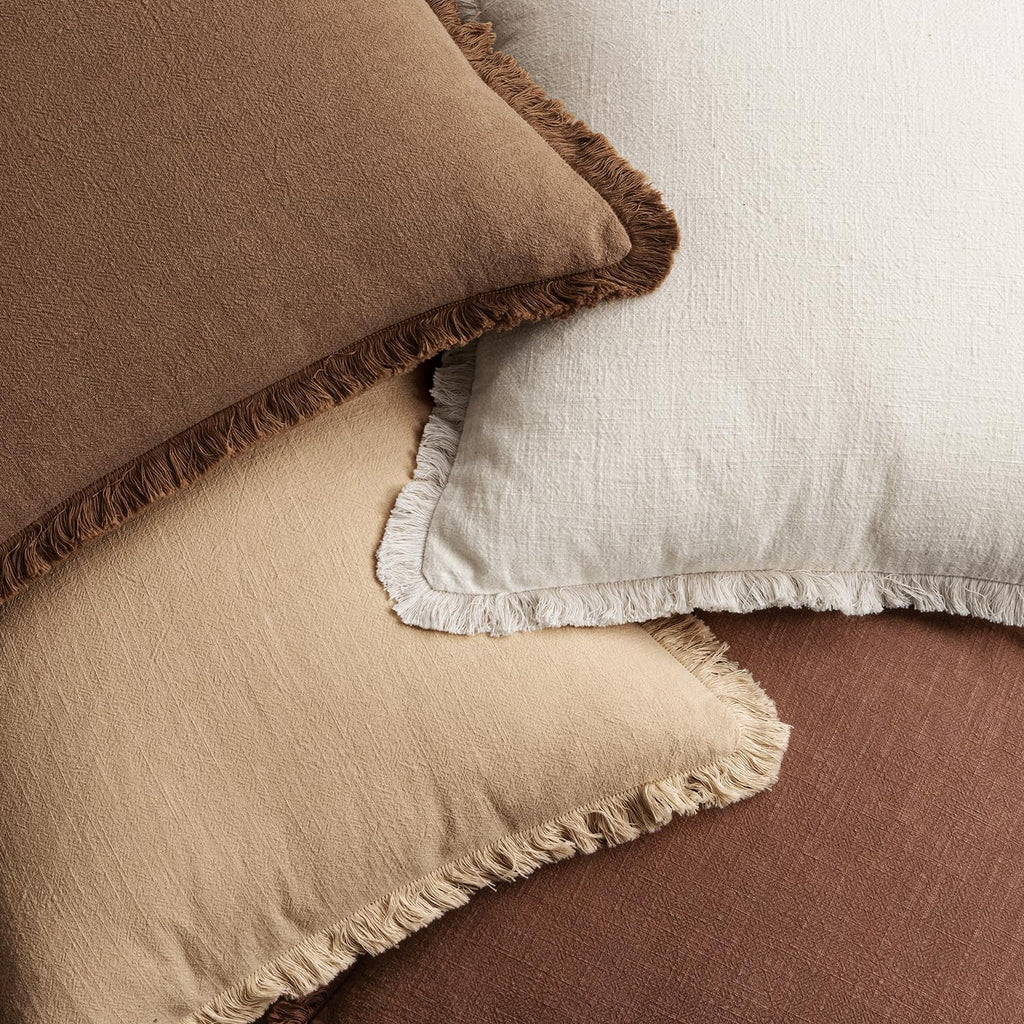 Decorative Couch Pillow Covers Neutral Linen Fringe Throw Pillows Set of 4 Accent Rustic Cushions Boho Farmhouse