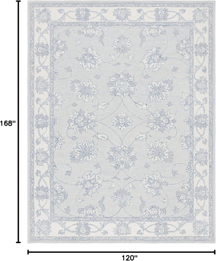 Micro-Loop Area Rug - 10' x 14', Light Blue & Ivory, Handmade Wool