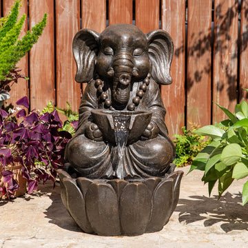 Outdoor Fountains, Water Fountains Outdoor with Lights&Pump, 21.75" H 2-Tiered Zen-Style Bronze Polyresin Elephant
