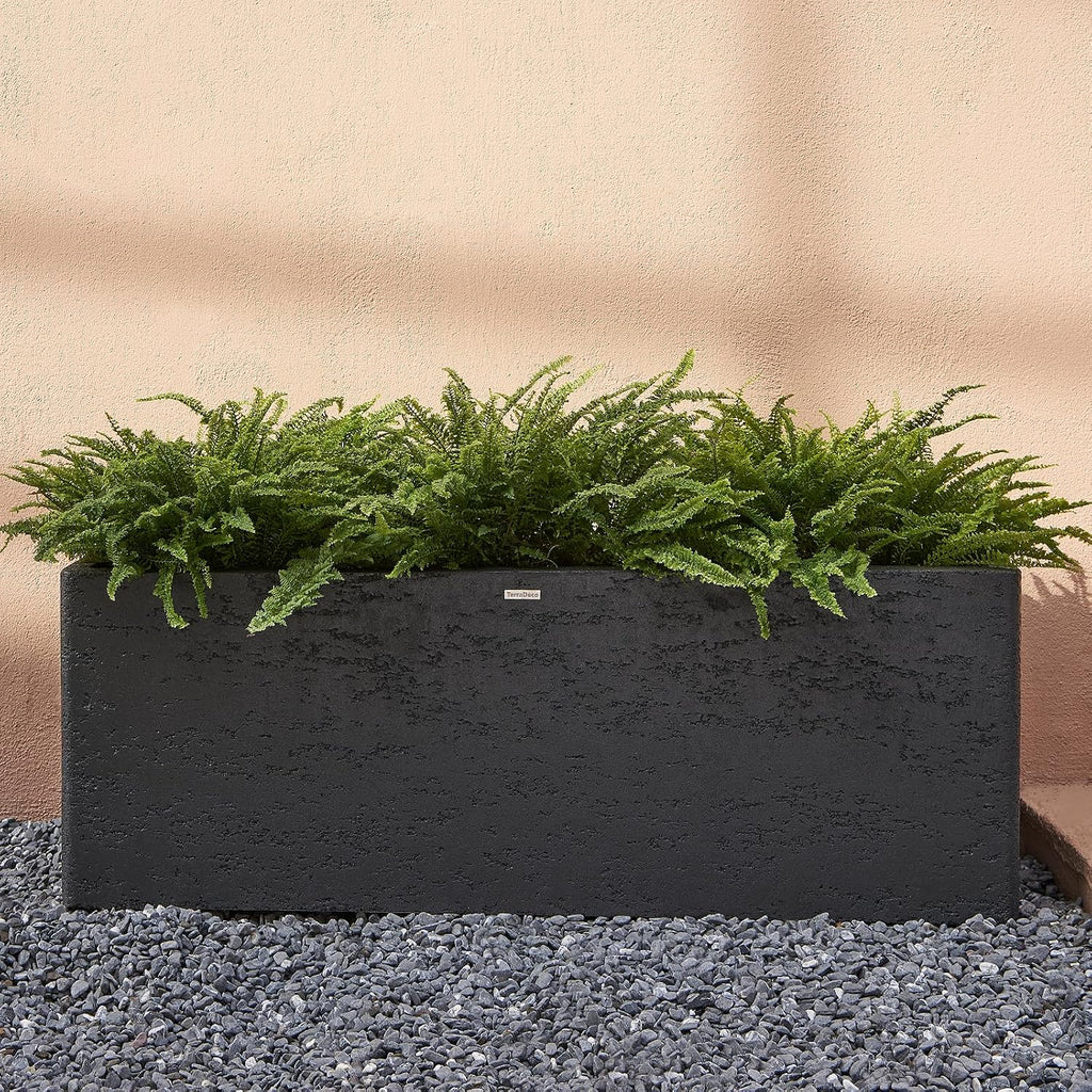 42 Inch Rectangular Concrete Planter(42Lx14Wx15H,58 Pounds),Durable All-Weather Use with Drainage Holes,Large