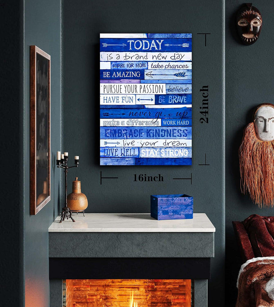 Blue Inspirational Wall Art - Quotes Office Decor - Motivational Canvas - Large Positive