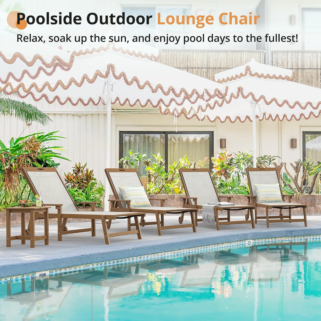 Lounge Chair Outdoor Set of 2,HDPS & HDPE Wicker Adjustable Chaise | 5-position Adjustable back, armrest, wheels, all