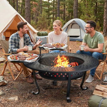 Outdoor Fire Pit, 43" Fire Pit for Outside Wood Burning with Adjustable 2 Grills, Firepit with Lid and Fire Poker, BBQ