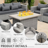 Patio Furniture Set 6 Piece PE Rattan Outdoor Conversation Sets Grey Wicker Couch Sectional Sofa with Fire Pit