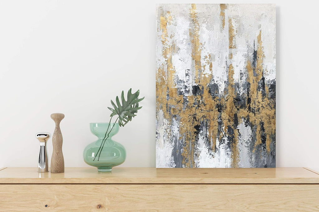 Modern Abstract Skyline Canvas Wall Artwork with Gold Foil Decoration