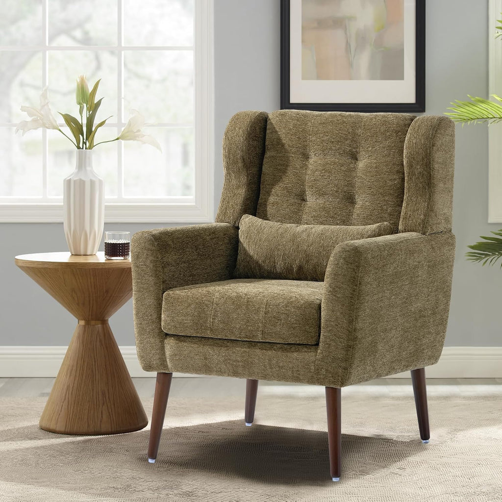 Modern Accent Chair Chenille Fabric Upholstered Tufted Side Chair Wingback Chair,Mid Century Reading Armchair with