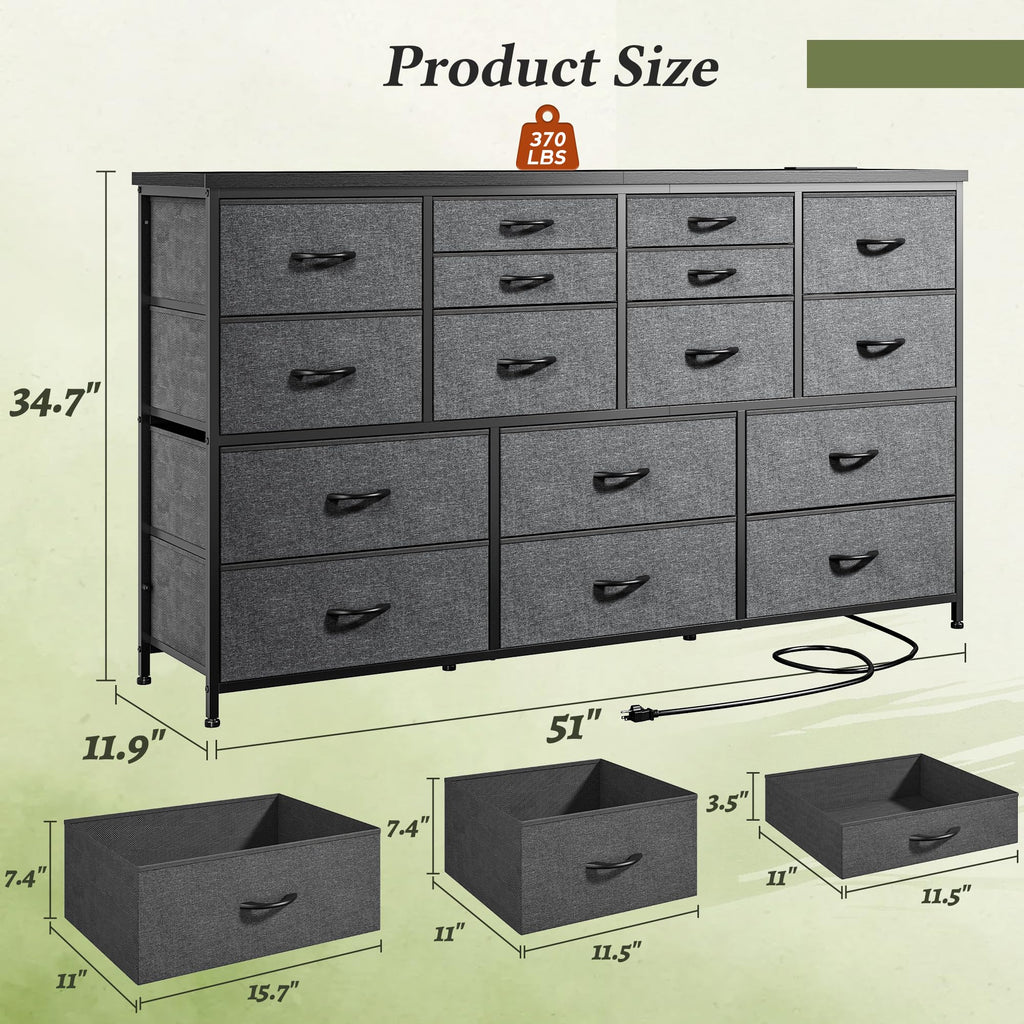 16 Drawer with Charging Station, Rustic Grey