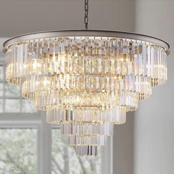 Inspired Odeon Style Nickel Crystal 7-Tier Modern Chandelier W39"