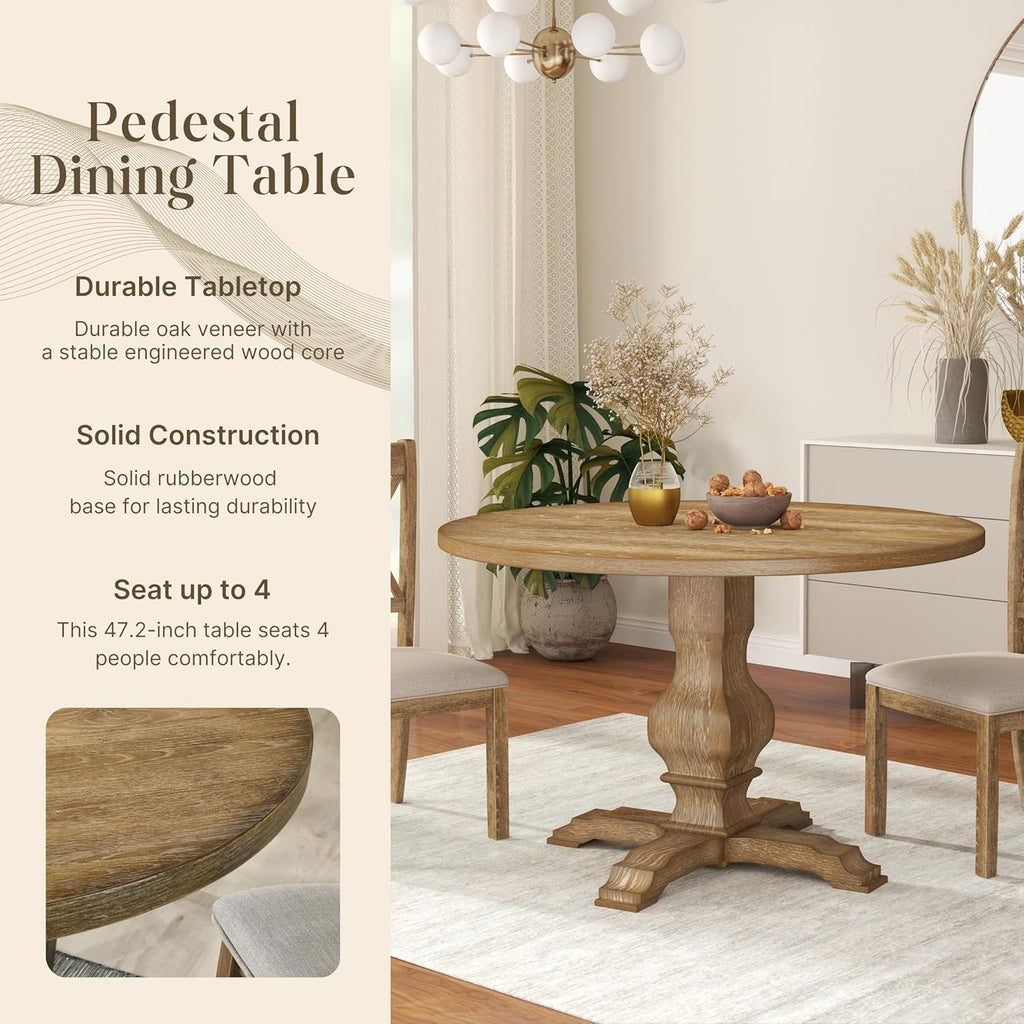 Havre Pedestal Base Round Dining Table, Oak