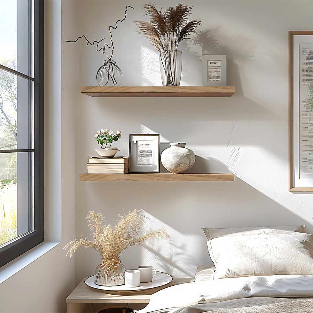 24 Inch Floating Shelves for Wall Rustic Light Wood Wall Shelves Set of 4