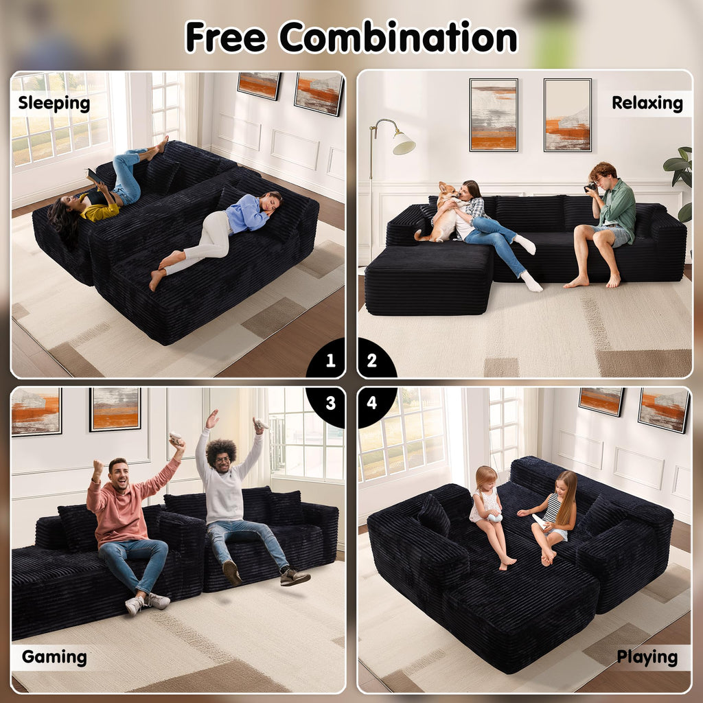 104" Cloud Boneless Couch with L-Shape Chaise, Modern Sectional Modular Sofa with Deep Seat, Upholstered Couches