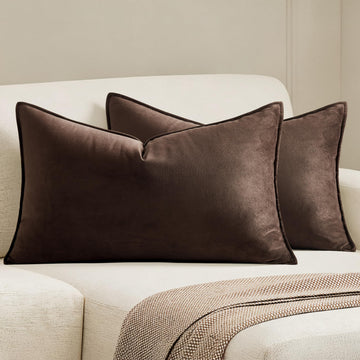 Decorative Dark Brown Velvet Lumbar Throw Pillow Covers 12x20 Inch
