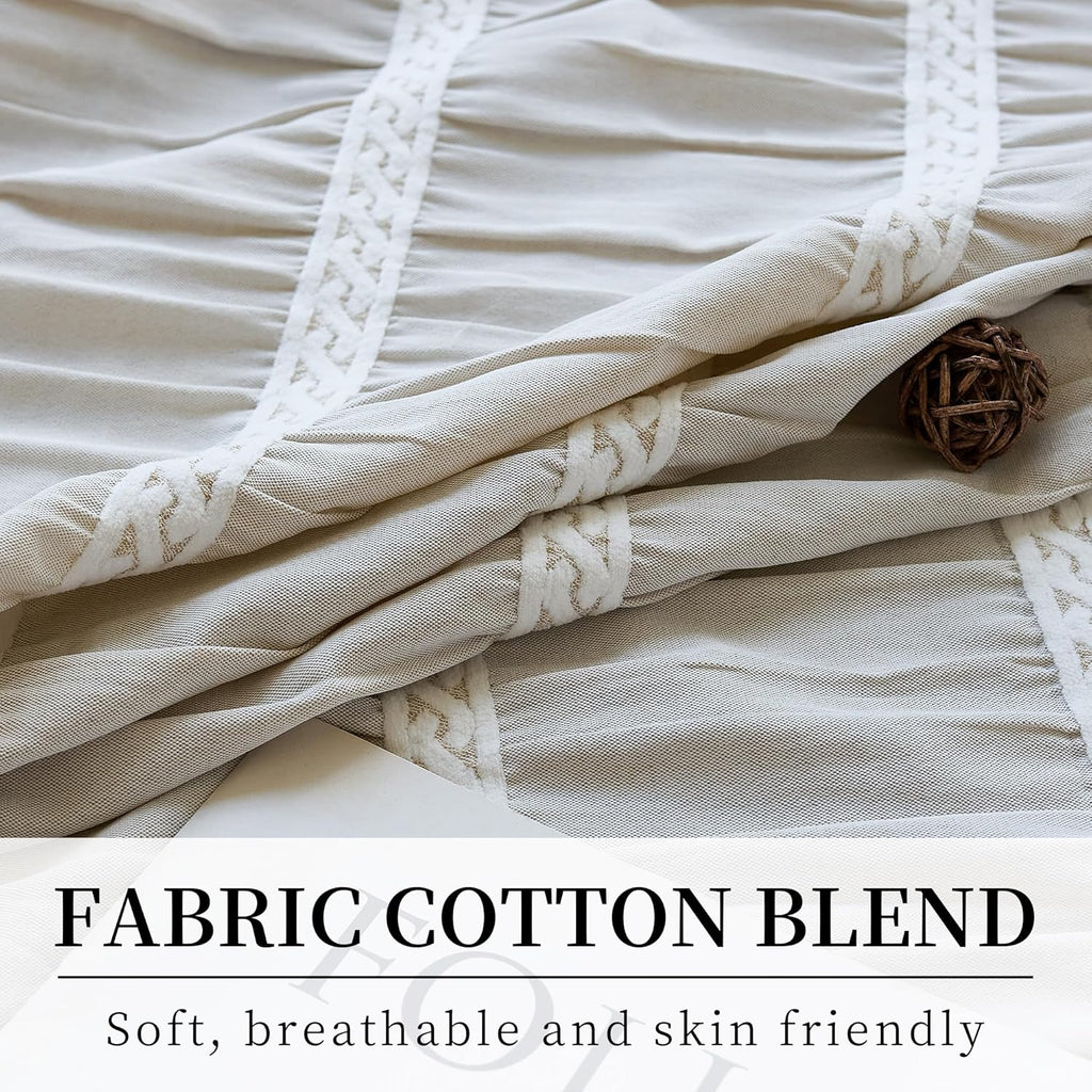 Cream Shower Curtain Fabric Rustic Shower Curtain Farmhouse Striped Cotton Blend Thick Boho Shower Curtains for