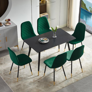 Green Velvet Dining Chairs Set of 6, Modern Kitchen & Dining Room Side Chairs with Black and Gold Metal Legs for Home