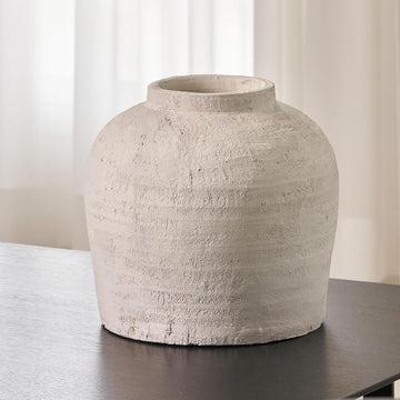 White Ceramic Large Vase, 11" Tall Zen Style, Terra Cotta Pitcher, Distressed Farmhouse Decor, Pottery Decorative Flower