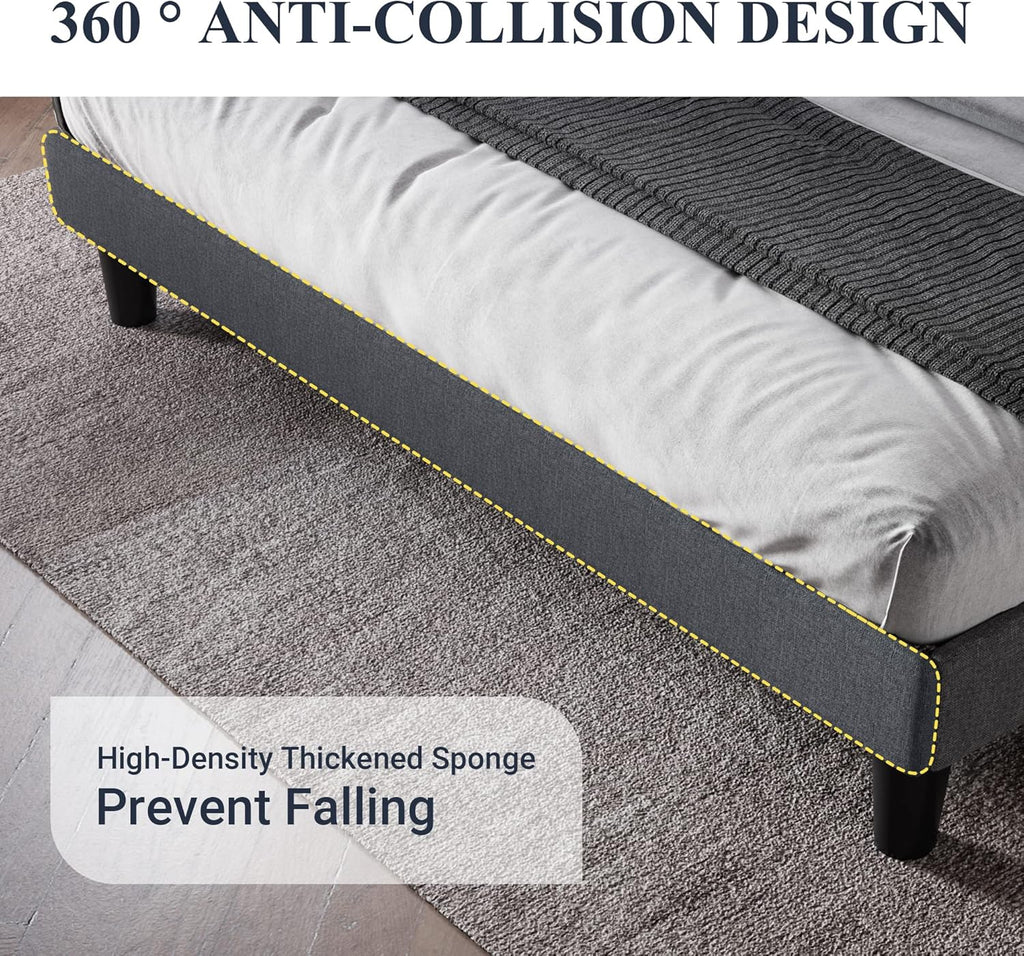 Queen Bed Frame with Button Tufted Wingback Headboard, Upholstered Platform Bed with Wooden Slats Support
