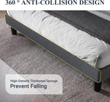 Queen Bed Frame with Button Tufted Wingback Headboard, Upholstered Platform Bed with Wooden Slats Support