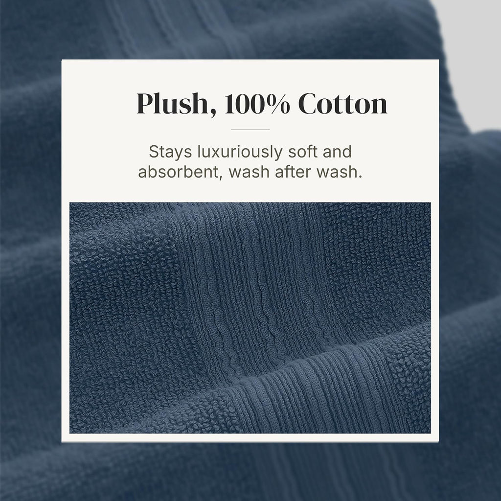 6 Piece Bath Towel Set - Bathroom Set with 2 Bath Towels, 2 Hand Towels, and 2 Wash Cloths - 100% Cotton, Super