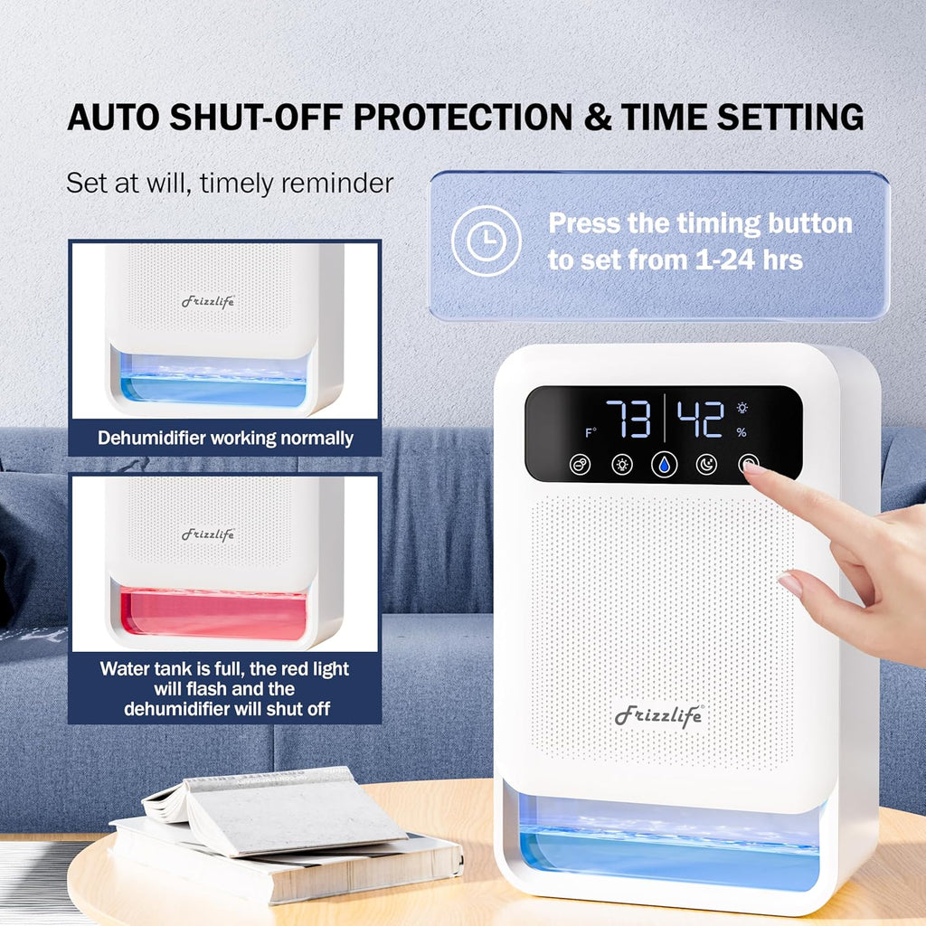 DH80 Air Dehumidifier, 135oz Water Tank W/Purifying Function, Quiet Small Dehumidifiers With Sleep Mode For Home
