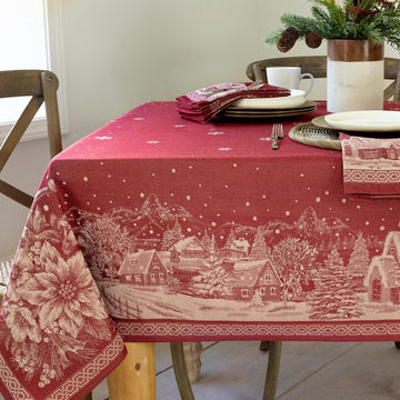 Engineered Jacquard Heavyweight Fabric Table Cloth, Holiday, Winter, and Christmas Tablecloth (Christmas Story, 60" x