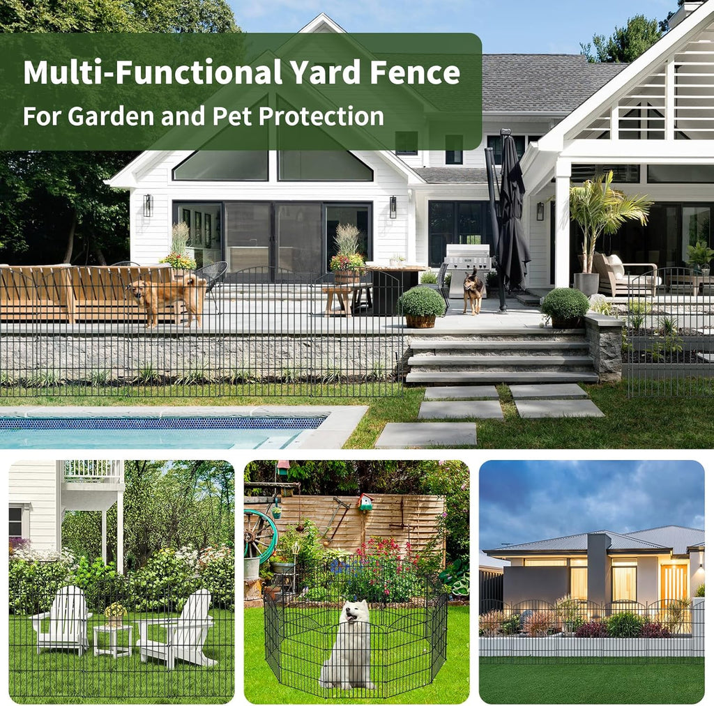 10 Panels Garden Fence Dog Fence Outdoor for Yard, 32in H x 23.6ft L Rustproof Metal Fencing with Ground Stakes | No