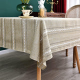 Rustic Farmhouse Embroidered Square Tablecloth Jacquard Striped Table Cloth Linen Texture Washable D