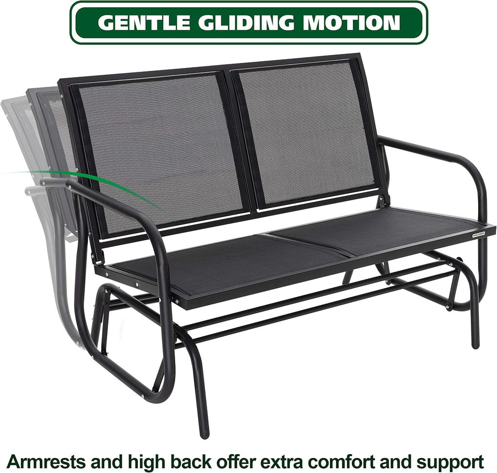 2 Person Outdoor Glider Bench Patio Glider, Patio Glider Swing Chair with Powder Coated Steel Frame and Breathable