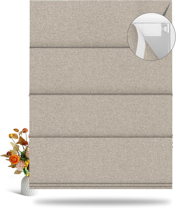 No Tool No Drill Blackout Roman Shades for Windows,Linen Roman Blinds,Room Darkening Shades, Pull Down Window Shades